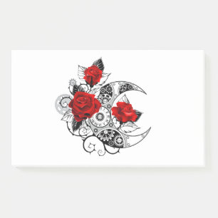Mechanischer Halbmond mit Rote Rosen Post-it Klebezettel