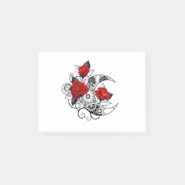 Mechanischer Halbmond mit Rote Rosen Post-it Klebezettel (Vorderseite)