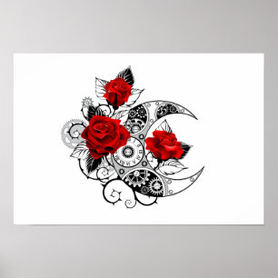 Mechanischer Halbmond mit Rote Rosen Poster