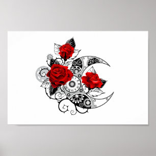 Mechanischer Halbmond mit Rote Rosen Poster