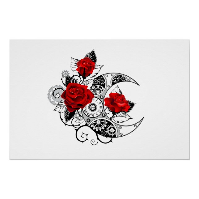 Mechanischer Halbmond mit Rote Rosen Poster (Vorderseite)