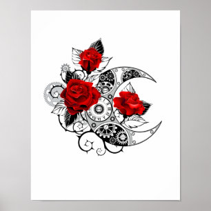 Mechanischer Halbmond mit Rote Rosen Poster