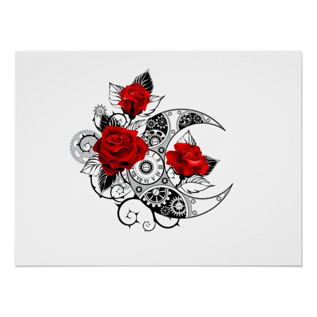 Mechanischer Halbmond mit Rote Rosen Poster (Vorderseite)