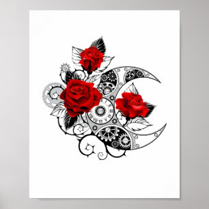 Mechanischer Halbmond mit Rote Rosen Poster