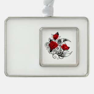 Mechanischer Halbmond mit Rote Rosen Rahmen-Ornament Silber