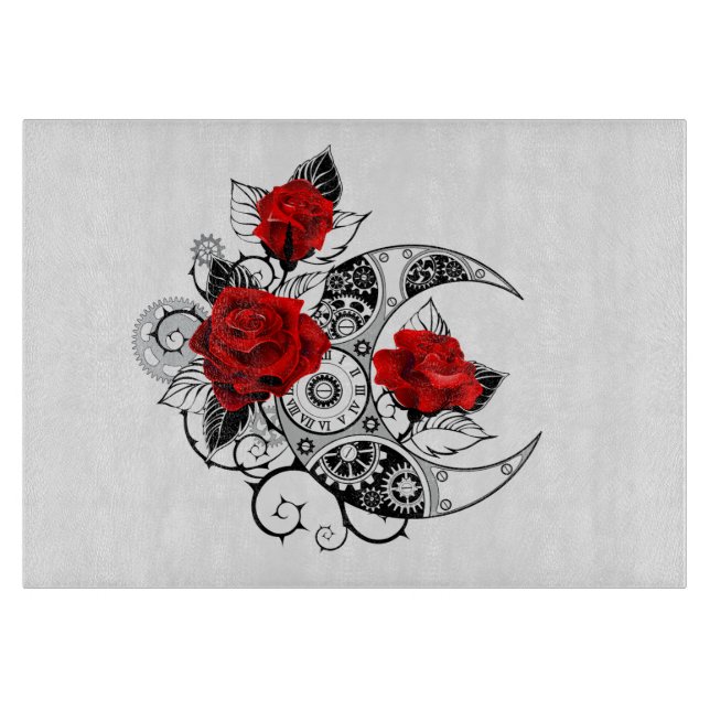 Mechanischer Halbmond mit Rote Rosen Schneidebrett (Vorderseite)