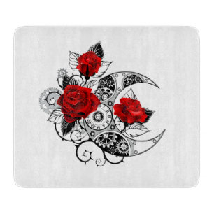 Mechanischer Halbmond mit Rote Rosen Schneidebrett