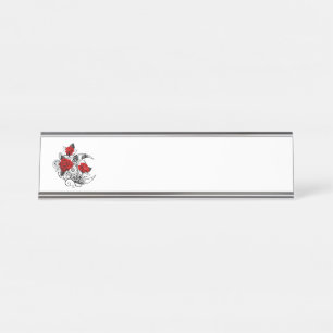Mechanischer Halbmond mit Rote Rosen Schreibtischnamensplakette