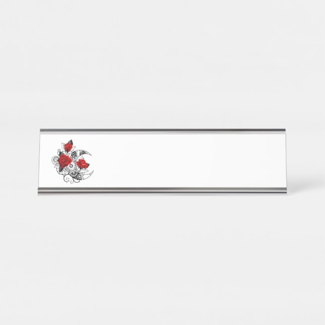 Mechanischer Halbmond mit Rote Rosen Schreibtischnamensplakette (Vorderseite )