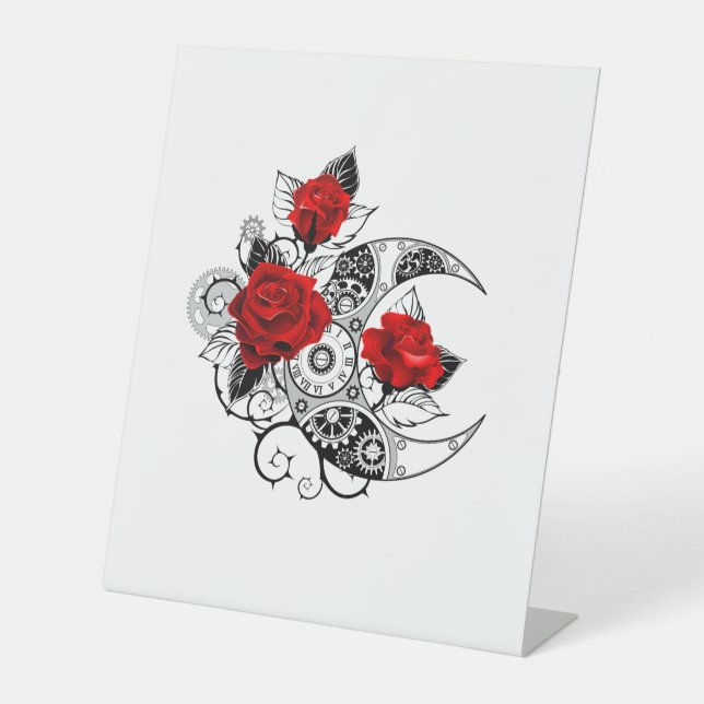 Mechanischer Halbmond mit Rote Rosen Sockelschild (Vorderseite)