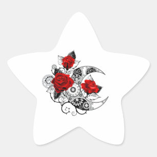 Mechanischer Halbmond mit Rote Rosen Stern-Aufkleber