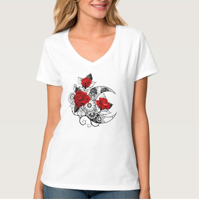 Mechanischer Halbmond mit Rote Rosen T-Shirt (Vorderseite)