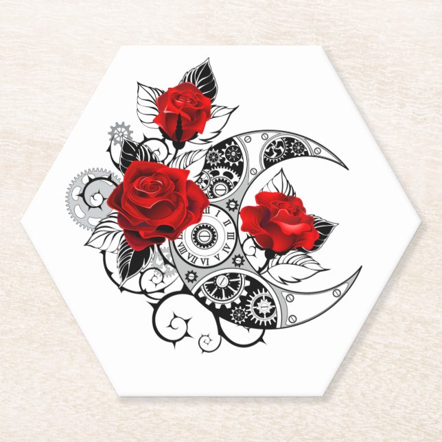 Mechanischer Halbmond mit Rote Rosen Untersetzer (Vorderseite)
