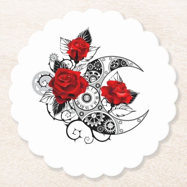 Mechanischer Halbmond mit Rote Rosen Untersetzer (Vorderseite)