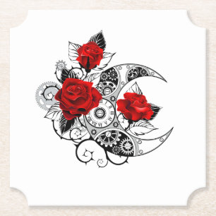 Mechanischer Halbmond mit Rote Rosen Untersetzer