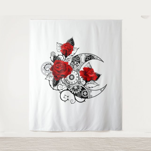 Mechanischer Halbmond mit Rote Rosen Wandteppich (Vorderseite)