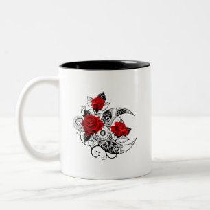 Mechanischer Halbmond mit Rote Rosen Zweifarbige Tasse