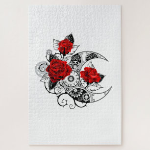 Mechanischer Halbmond mit roten Rosen