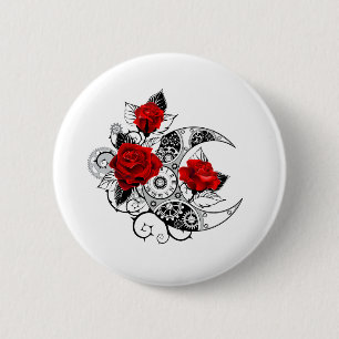 Mechanischer Halbmond mit roten Rosen Button