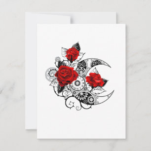 Mechanischer Halbmond mit roten Rosen Dankeskarte