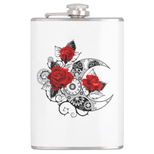 Mechanischer Halbmond mit roten Rosen Flachmann