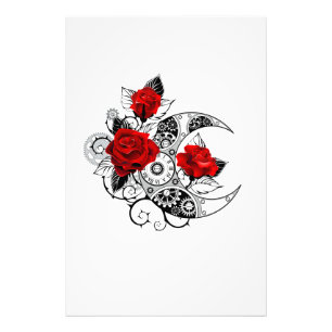 Mechanischer Halbmond mit roten Rosen Fotodruck