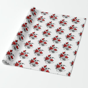 Mechanischer Halbmond mit roten Rosen Geschenkpapier