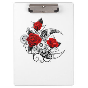 Mechanischer Halbmond mit roten Rosen Klemmbrett
