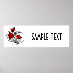 Mechanischer Halbmond mit roten Rosen Poster