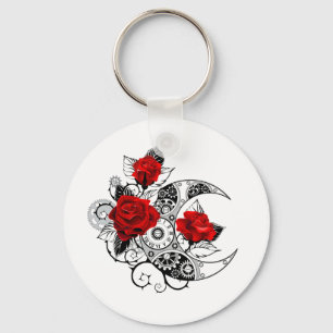 Mechanischer Halbmond mit roten Rosen Schlüsselanhänger