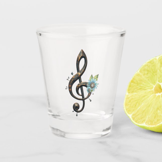 Mechanischer Notenschlüssel  Schnapsglas (Vorderseite)