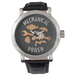 Mechanischer Power. Schraubenschlüssel in Hand/Fa Armbanduhr