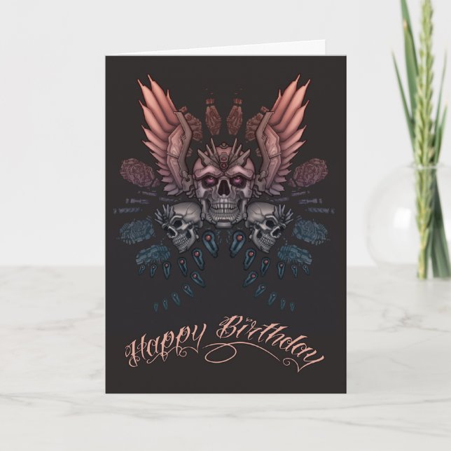 Mechanischer Schädel Geburtstag Karte (Vorderseite)