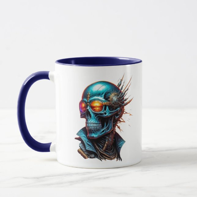 Mechanischer Schädel im Cyberpunk-Stil Tasse (Links)