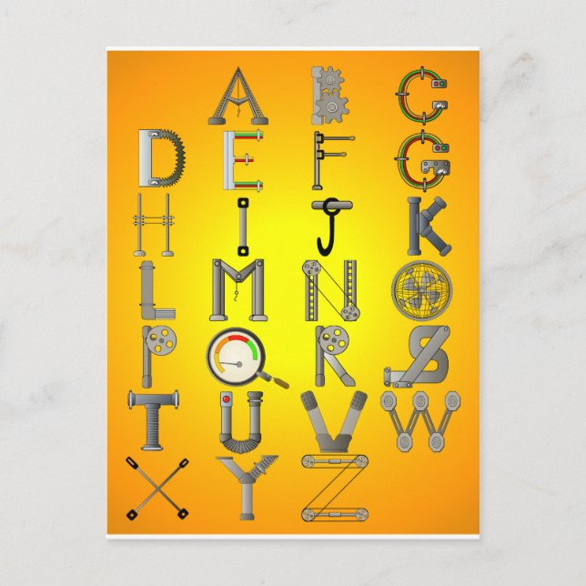 MECHANISCHES ALPHABET POSTKARTE (Vorderseite)