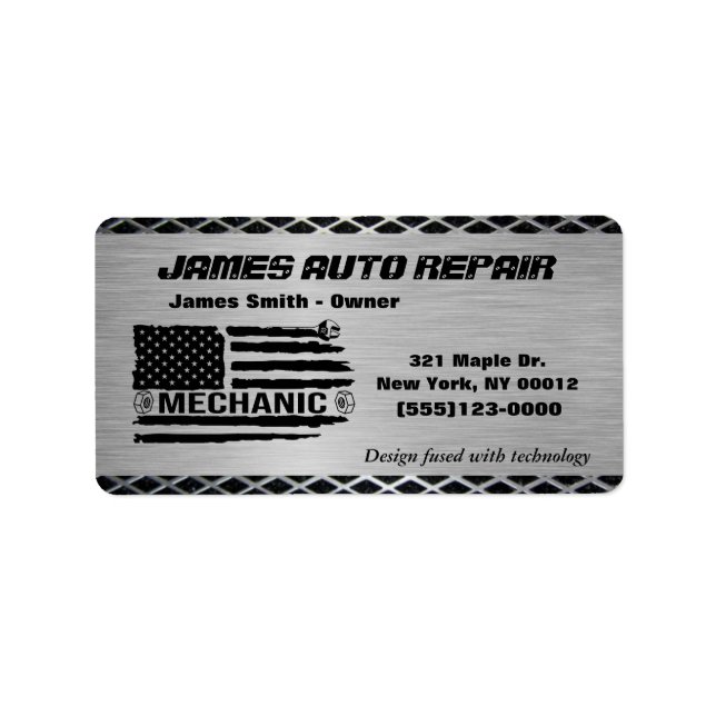 Mechanisches amerikanisches Auto-Reparaturlogo Adressaufkleber (Vorne)