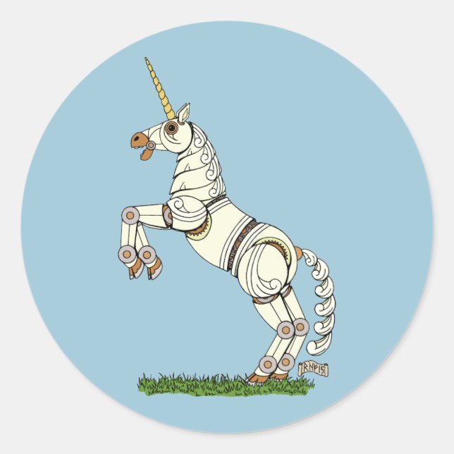 Mechanisches Einhorn Runder Aufkleber (Vorderseite)