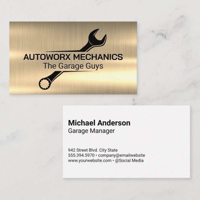 Mechanisches Wrench-Logo | Auto | Metallic Visitenkarte (Vorne/Hinten)