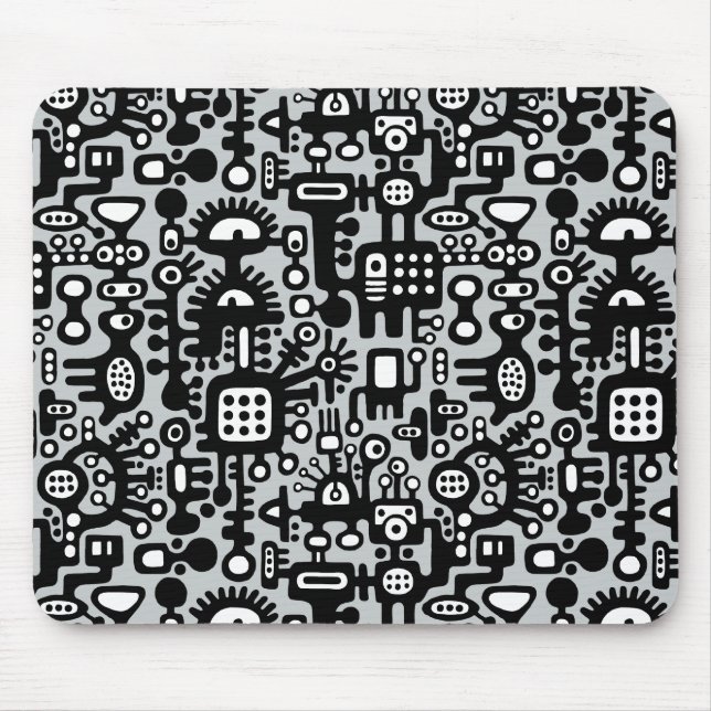Mechanoid World - Schwarz und Weiß mit Grau c6cbcc Mousepad (Vorne)