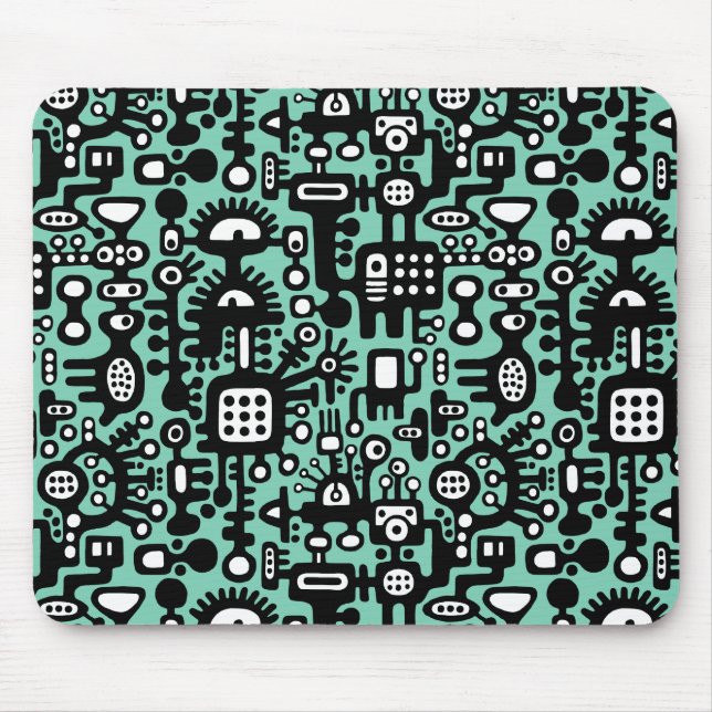 Mechanoid World - Schwarz und Weiß mit hellgrün Mousepad (Vorne)