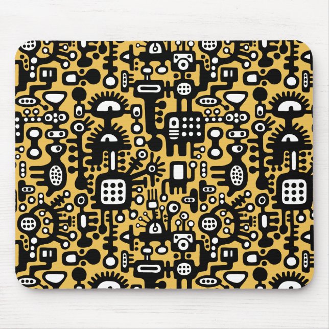 Mechanoid World - Schwarz und Weiß mit orange Mousepad (Vorne)