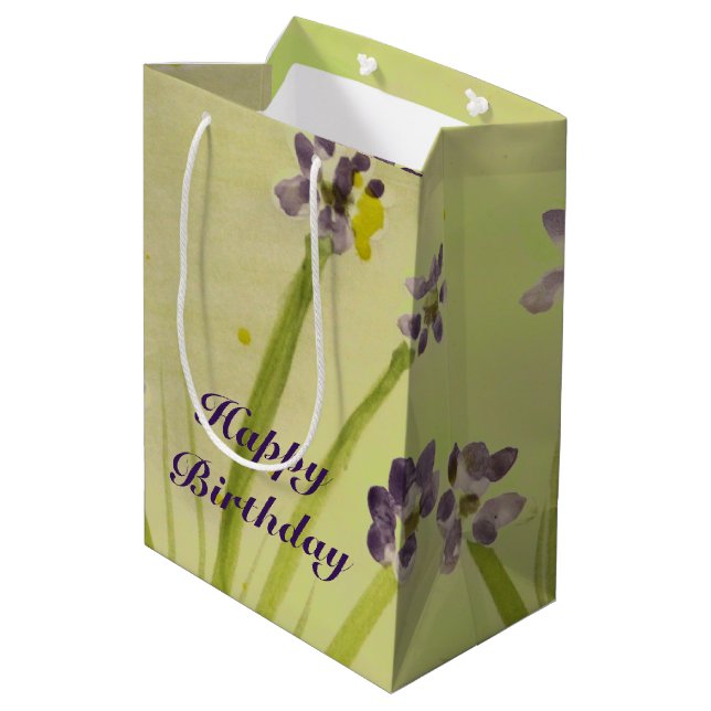 Med Geschenktasche in Lila und Limoner Blumenkonst Mittlere Geschenktüte (Rückseite Schrägansicht)