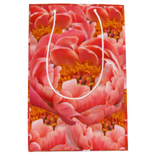 Med Gift Bag Coral Peonies Mittlere Geschenktüte