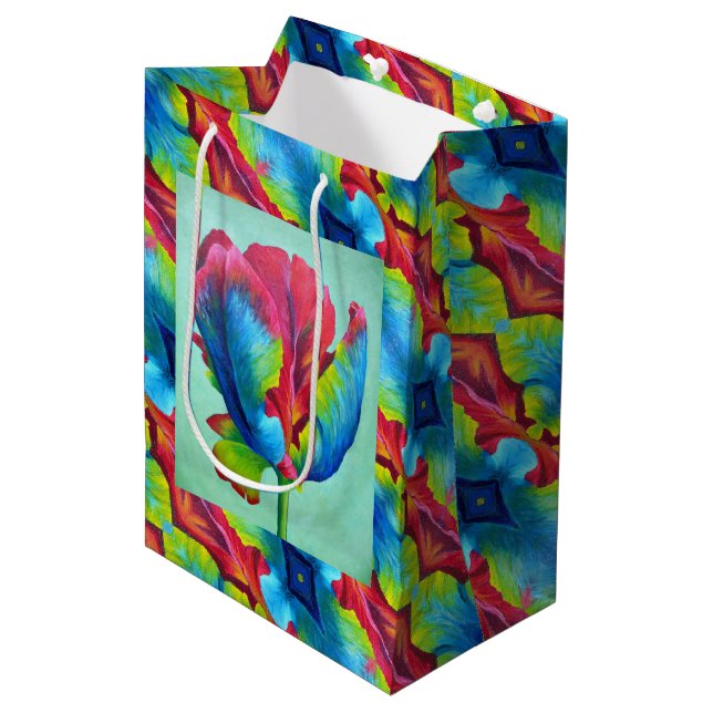 Med Gift Bag Rainbow Tulip #2 Mittlere Geschenktüte (Vorderseite Schrägansicht)