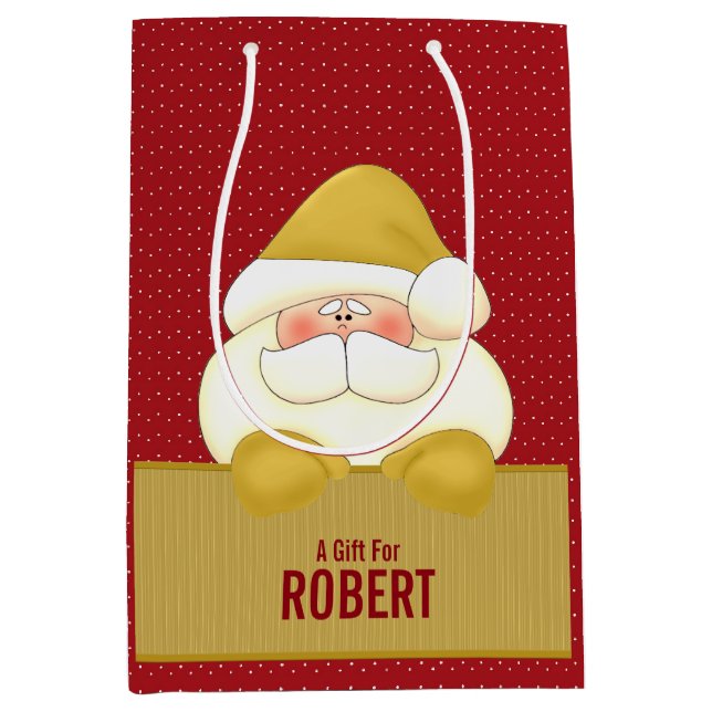 MED: Red and Gold Santa Themed Mittlere Geschenktüte (Vorderseite)