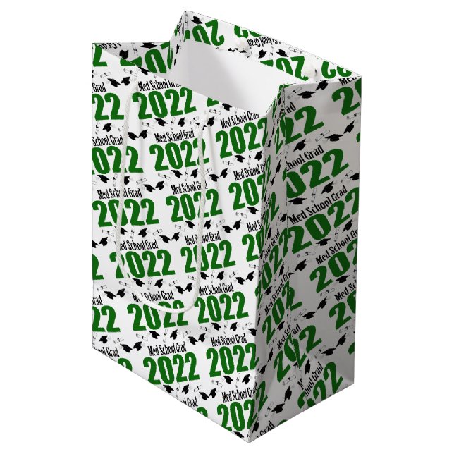 Med School Grad 2022 Abschluss Gift Bag (grün) Mittlere Geschenktüte (Vorderseite Schrägansicht)