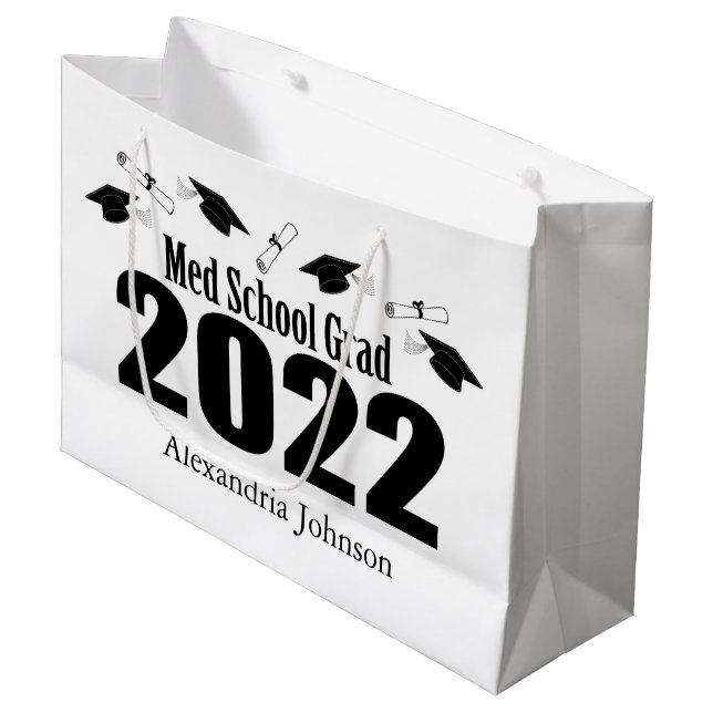 Med School Grad 2022 Abschluss Gift Bag (schwarz) Große Geschenktüte (Vorderseite Schrägansicht)