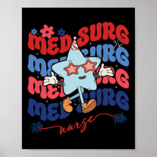 Med Surg Nurse Patriotic American 4. Juli Retr Poster