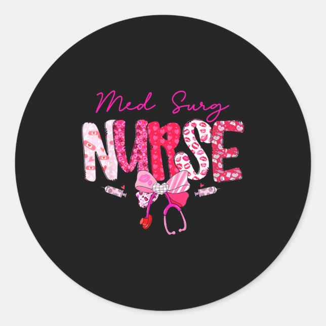 Med Surg Nurse Valentine's Day Stethoscope Coquett Runder Aufkleber (Vorderseite)