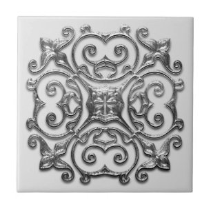 Médaille d'argent gris Faux Carreaux de céramique 
